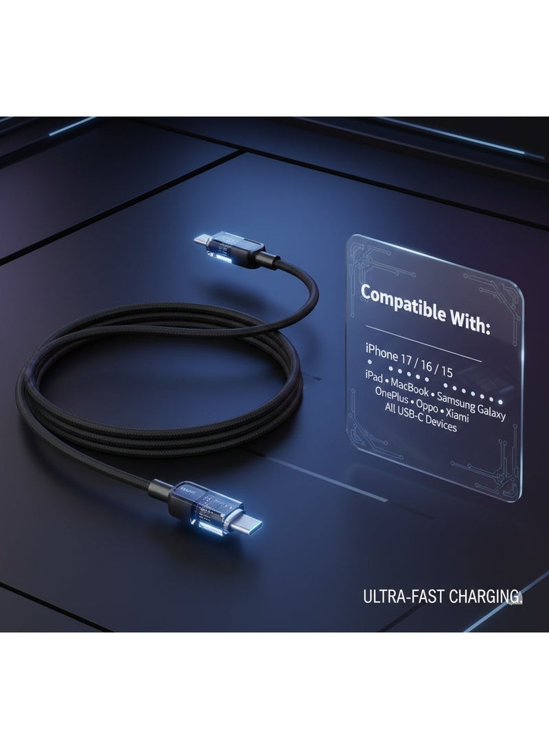 اى او سويت كابل iOsuite USB-C إلى USB-C شحن سريع 100 واط مع شاشة LED وميزة الإيقاف الذكي، نايلون مضفر ورأس من سبيكة الزنك بطول 1.2 متر – متوافق مع آيفون 17/16/15 وآيباد وماك بوك برو/آير وسامسونج جالاكسي وOnePlus وOppo وXiaomi وجميع أجهزة USB-C – أسود (DC57A) - Image 3